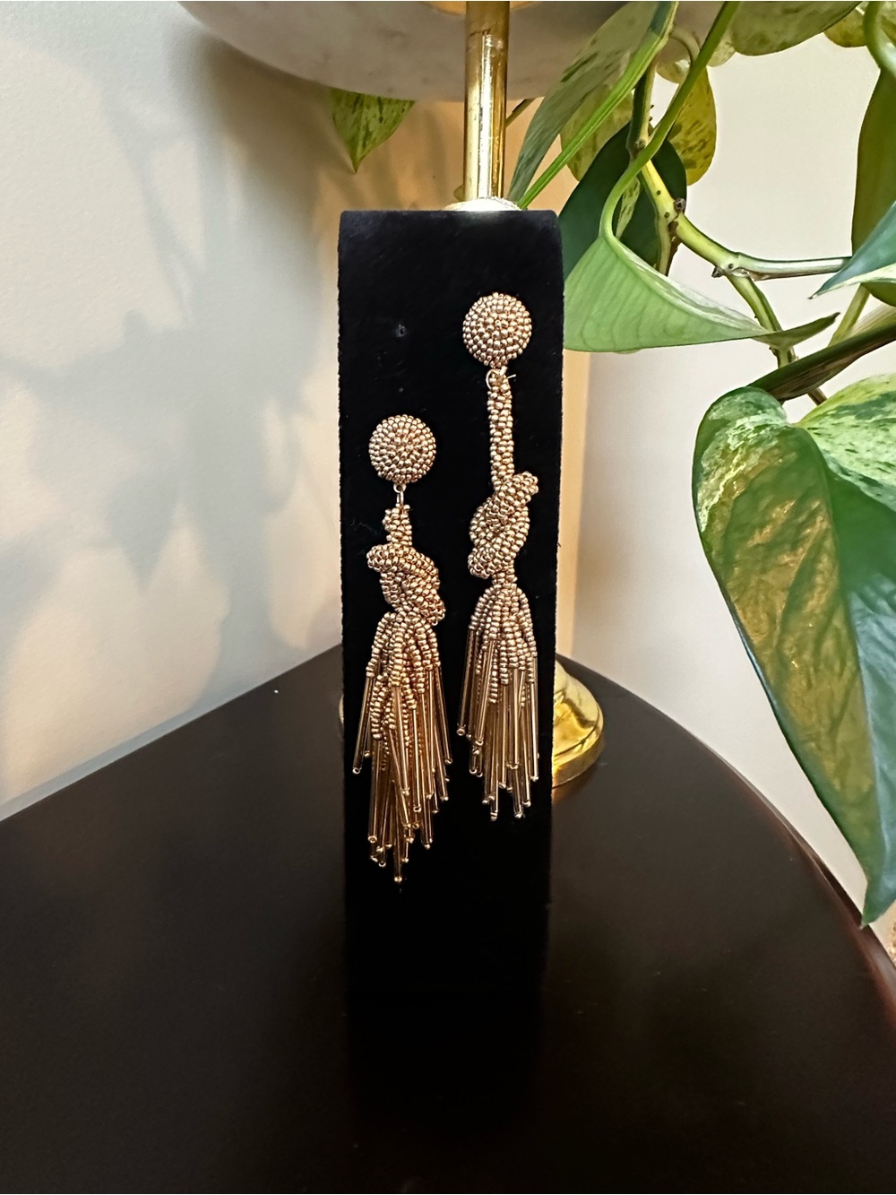 Chico’s Gold Beaded Tassel Drop Earrings